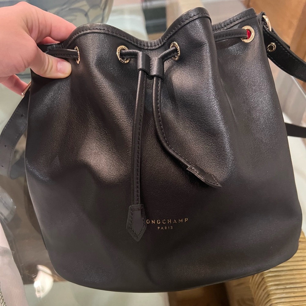 Longchamp Black Leather Bucket Bag
